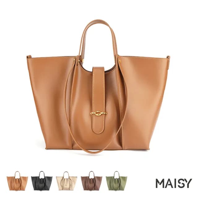 【MAISY】情人節禮物 簡約真皮大容量托特水桶包(真皮包包 現+預  綠色／黑色／棕色／米色／卡其色)