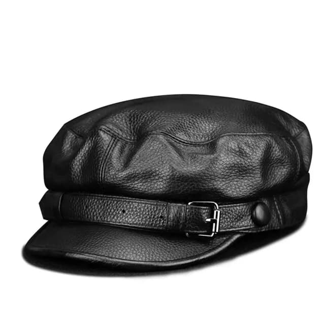 【巴黎精品】父親節禮物 鴨舌帽軍帽真皮皮帽(復古英倫平頂牛皮男女帽子2色v1at15)