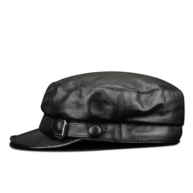 【巴黎精品】父親節禮物 鴨舌帽軍帽真皮皮帽(復古英倫平頂牛皮男女帽子2色v1at15)
