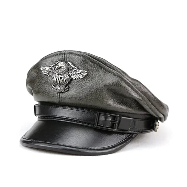【巴黎精品】父親節禮物 船長帽哈雷帽真皮皮帽(復古龐克平頂牛皮男女帽子5色v1at38)