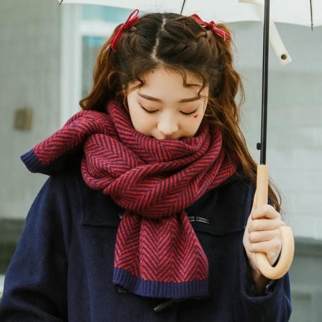 【I.Dear】韓國網紅款加厚仿羊絨人字紋拼接撞色情侶圍巾(9色/聖誕禮物/交換禮物)