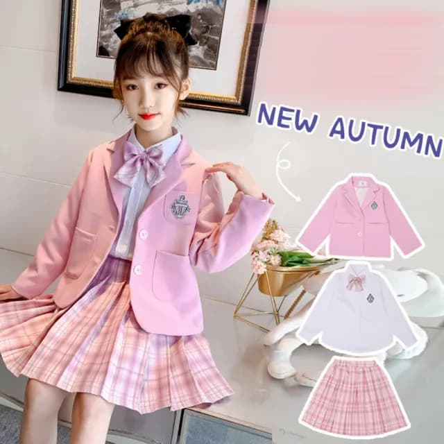 【小衣衫童裝】女童三件套偶像學院風秋款格子裙套裝(1110912)