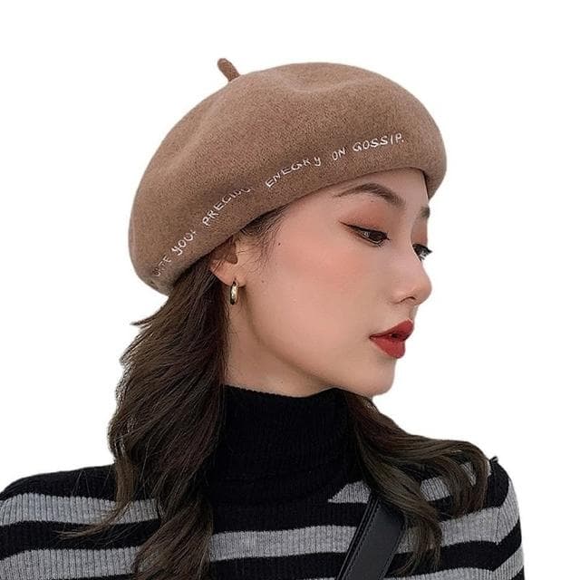 【巴黎精品】現貨+預購 羊毛貝雷帽畫家帽(保暖刺繡字母百搭男女帽子聖誕節情人節生日交換禮物5色p1aa72)
