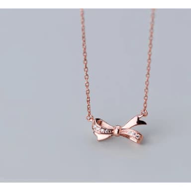 【Porabella】925純銀鋯石蝴蝶結項鍊 小眾設計款ins風 情人節禮物 生日禮物  Necklace