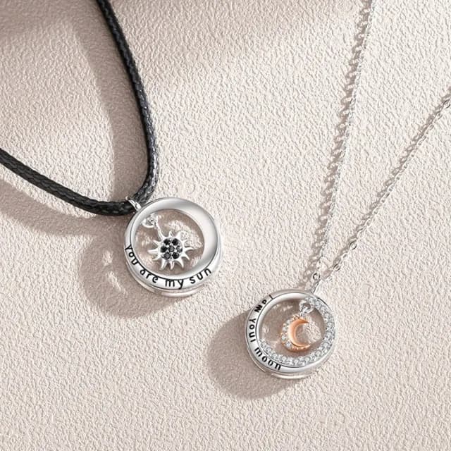 【米蘭精品】現貨+預購 925純銀項鍊情侶對鍊(朝日暮月鑲鑽鎖骨鍊生日聖誕節交換禮物74cj10)