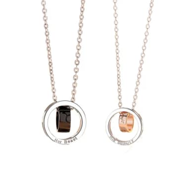 【米蘭精品】現貨+預購 925純銀項鍊情侶對鍊(美女與野獸圓圈拋光生日聖誕節交換禮物74cj25)