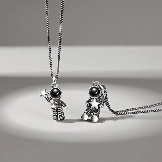 【米蘭精品】現貨+預購 925純銀項鍊情侶對鍊(摘星太空人瑪瑙可愛生日聖誕節交換禮物74cj43)
