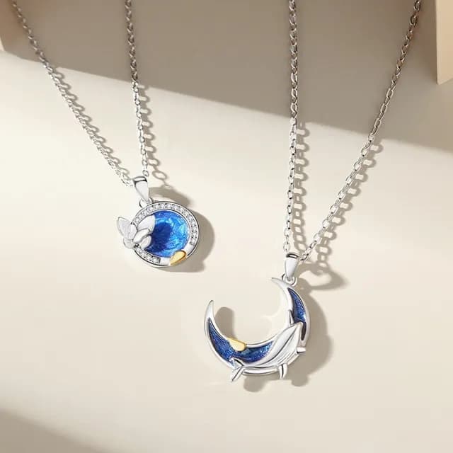 【米蘭精品】現貨+預購 925純銀項鍊情侶對鍊(蝴蝶鯨魚琺瑯鑲鑽生日聖誕節交換禮物74cj9)