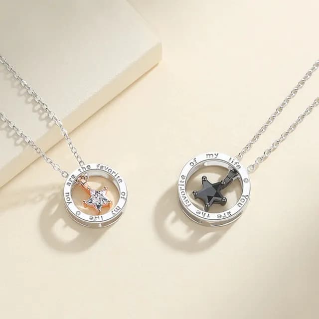 【米蘭精品】現貨+預購 925純銀項鍊情侶對鍊(星願五角星鑲鑽圓圈生日聖誕節交換禮物74cj34)