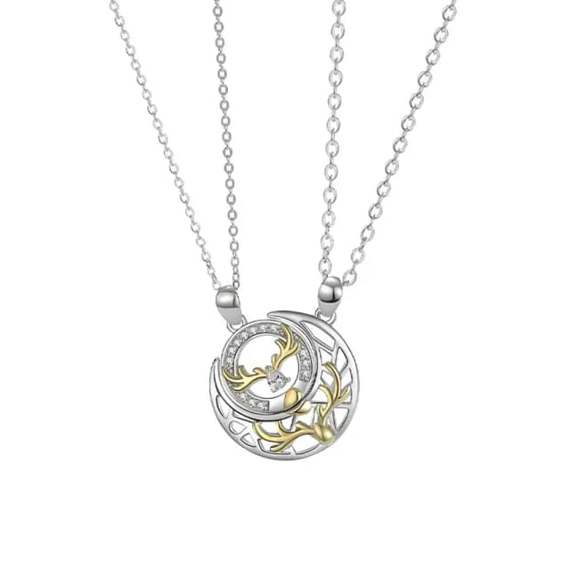 【米蘭精品】現貨+預購 925純銀項鍊情侶對鍊(日月麋鹿鑲鑽鹿角生日聖誕節交換禮物74cj58)