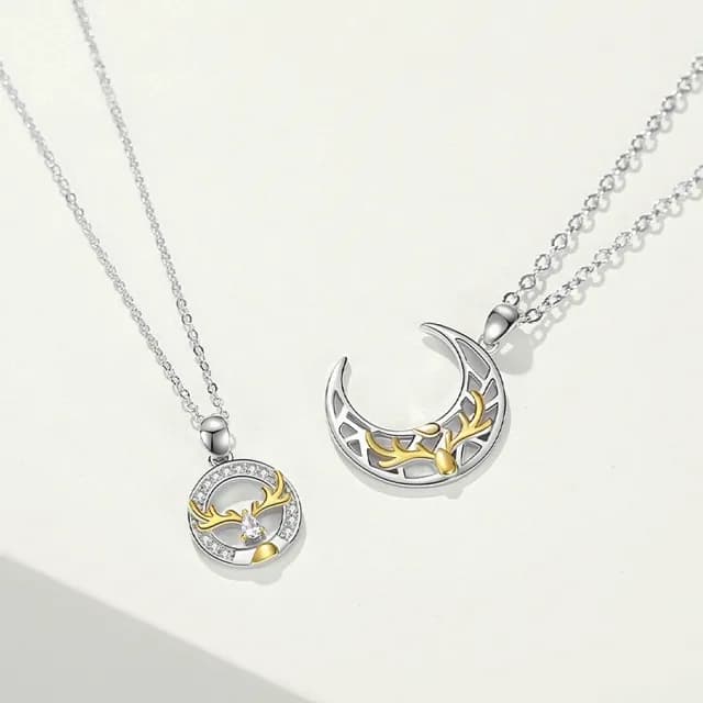 【米蘭精品】現貨+預購 925純銀項鍊情侶對鍊(日月麋鹿鑲鑽鹿角生日聖誕節交換禮物74cj58)