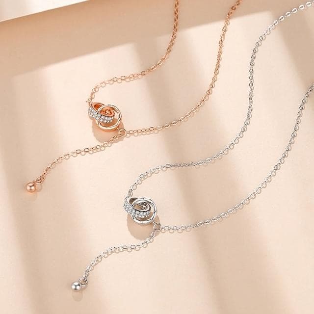 【米蘭精品】現貨+預購 925純銀項鍊鋯石吊墜(菱格雙環相扣流蘇生日聖誕節交換禮物女飾品2色74cj17)