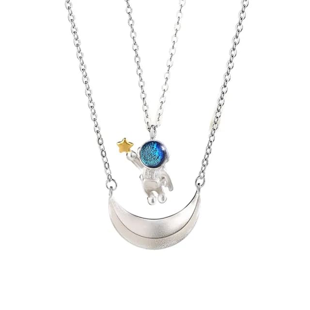 【米蘭精品】現貨+預購 925純銀項鍊情侶對鍊(月亮船摘星太空人琉瑙生日聖誕節交換禮物74cj46)