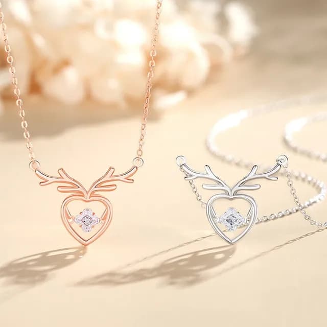 【米蘭精品】現貨+預購 925純銀項鍊鋯石吊墜(小鹿亂撞鏤空愛心七夕情人節禮物女飾品2色74cj49)