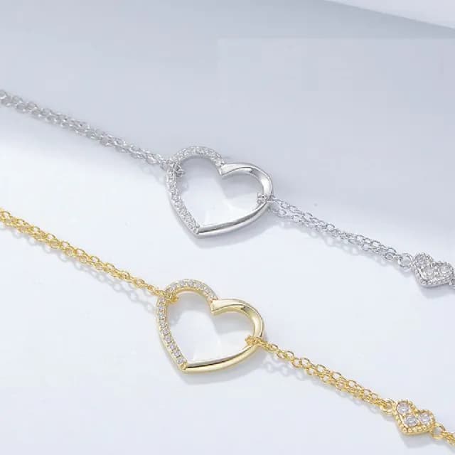 【Porabella】925純銀小巧愛心鋯石造型手鍊 告白禮物 情人節禮物 送女友 銀飾 Bracelets