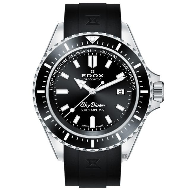 【EDOX 伊度】SkyDiver 海神波賽頓 1000米潛水機械錶-黑 送禮 禮物 推薦(E80120.3NCA.NIN)