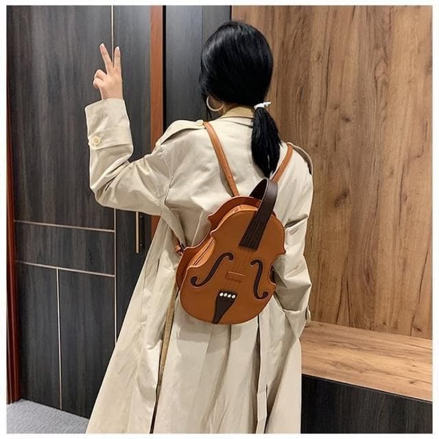 【I.Dear】歐美創意仿真小提琴PU皮革斜背雙肩後背包(交換禮物/聖誕/復古/音樂藝術)