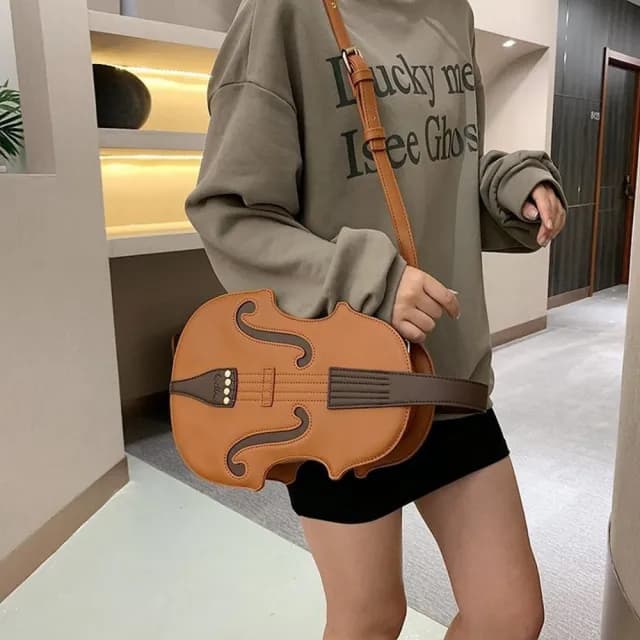 【I.Dear】歐美創意仿真小提琴PU皮革斜背雙肩後背包(交換禮物/聖誕/復古/音樂藝術)