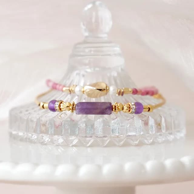【Ficelle】招貴人 紫水晶 K金 京都藝伎小夜曲手鍊(輕珠寶 天然石 磁場  開運 設計款 手工製作)