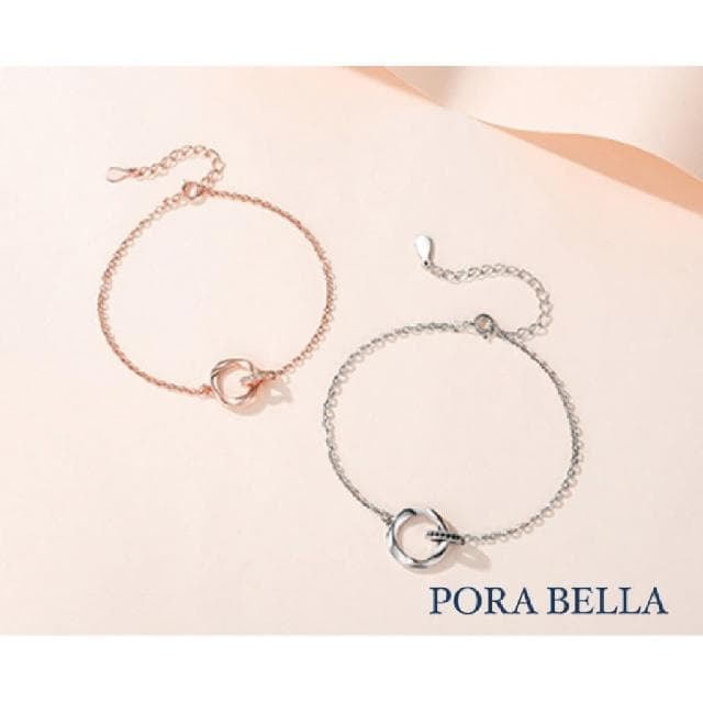 【Porabella】925純銀手鍊 情侶手鏈 白金玫瑰金雙環手鍊 情人節禮物 告白銀飾 Bracelet 一對販售