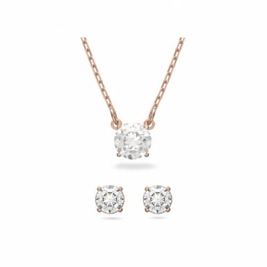 【SWAROVSKI 官方直營】Stilla Attract 套裝 圓形切割 白色 鍍玫瑰金色調 母親節禮物