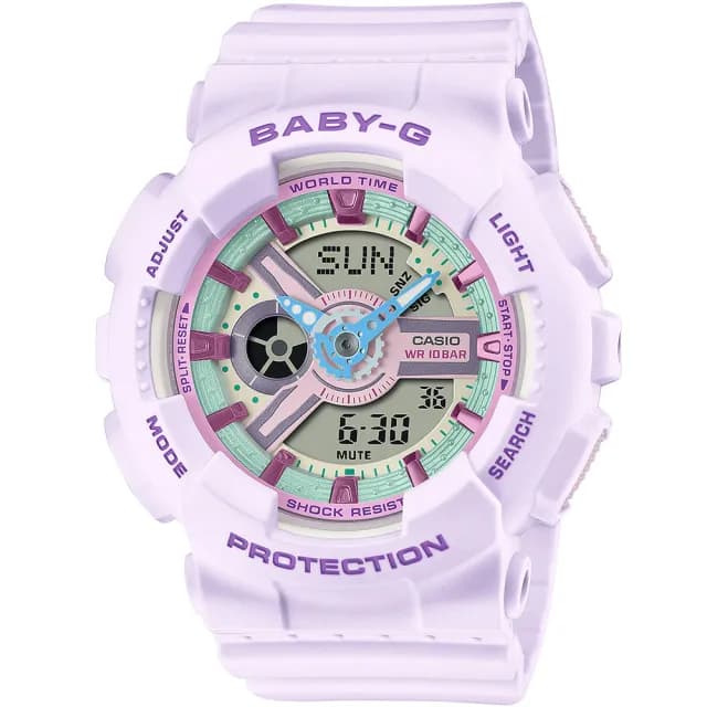 【CASIO 卡西歐】BABY-G 可愛粉彩潮流雙顯手錶 母親節 禮物(BA-110XPM-6A/速)