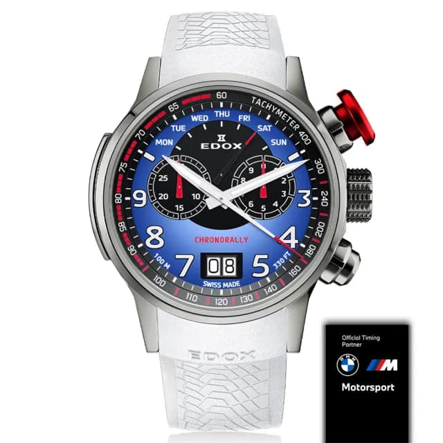 【EDOX 伊度】限量賽車錶 BMW M MOTOSPORT  賽車計時石英錶/48mm 送禮 禮物 推薦(E38001.TINR.BUDN)