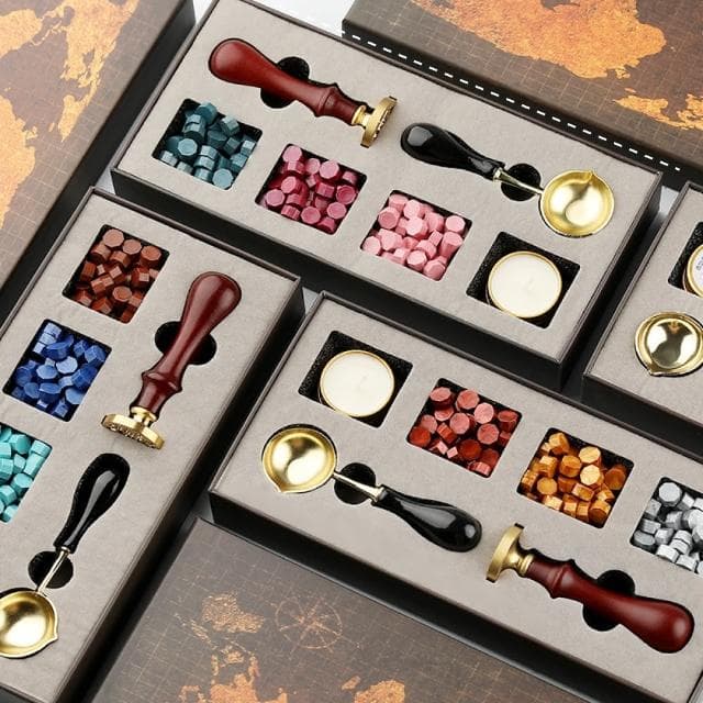 【魔法depon】復古風火漆印章封蠟禮盒套組(新手入門 蠟燭 封口 封蠟章 火漆蠟粒 手帳 文具 學生 交換禮物)