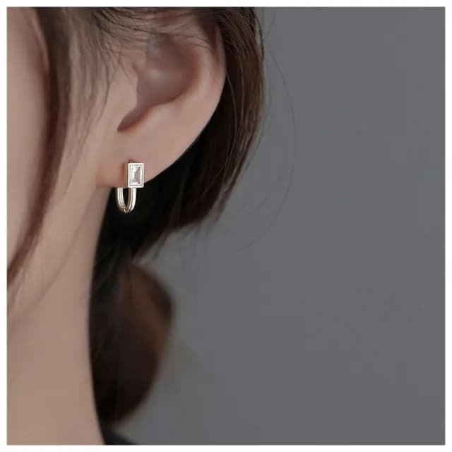 【HaNA 梨花】韓國睡著不摘．輕奢小方型鑽石耳圈耳環(耳環 耳圈 耳釘 耳扣 耳墜)