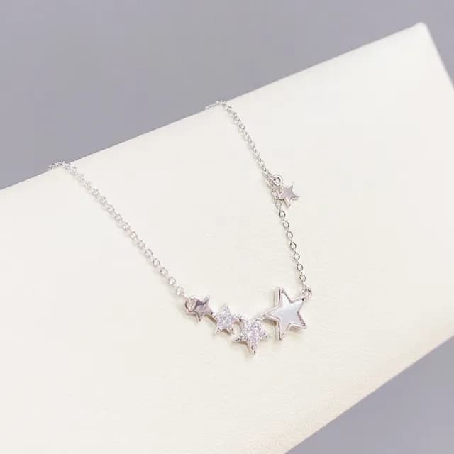 【Umi】韓式東大門簡約奢華時尚優雅百搭銀項鍊180(浪漫天空星星造型微鑲鑽 韓劇 精緻情人節禮物)