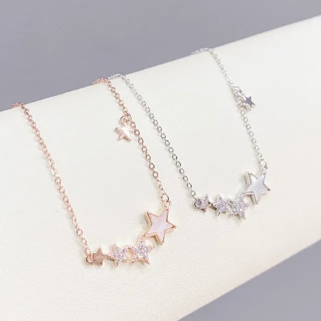 【Umi】韓式東大門簡約奢華時尚優雅百搭銀項鍊180(浪漫天空星星造型微鑲鑽 韓劇 精緻情人節禮物)