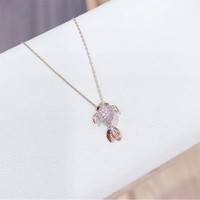 【Umi】韓式東大門簡約奢華時尚優雅百搭銀項鍊(浪漫金魚造型微鑲鑽 韓劇 精緻情人節禮物)