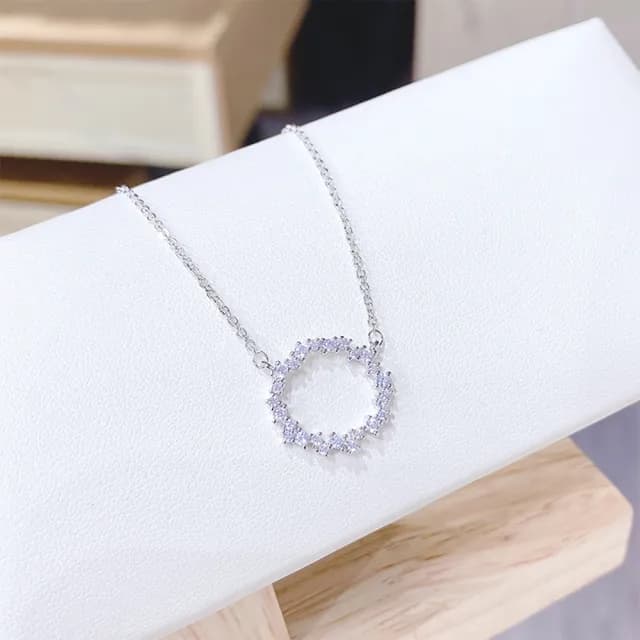 【Umi】韓式東大門簡約奢華時尚優雅百搭銀項鍊558(浪漫藤蔓圓圈花環造型微鑲鑽 韓劇 精緻情人節禮物)