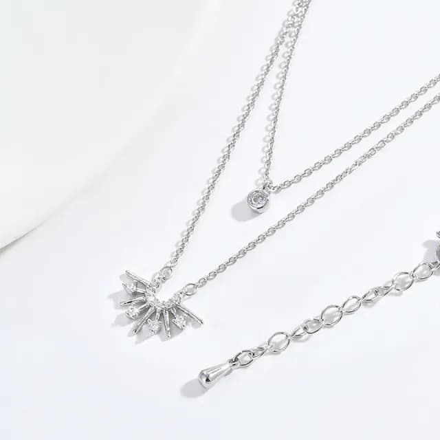 【Umi】韓式東大門簡約奢華時尚優雅百搭銀項鍊300(日出日落雙層微鑲鑽幸運單鑽 韓劇 精緻情人節禮物)