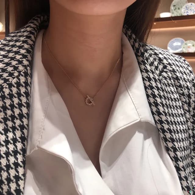 【Umi】韓式東大門圓圈一字扣微鑲鑽簡約奢華時尚優雅百搭銀項鍊(韓劇精緻情人節禮物)