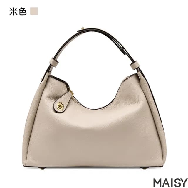 【MAISY】情人節禮物 優雅真皮質感女士肩背包(真皮包包 現+預 卡其色／米色／黑色／灰色)