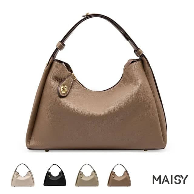 【MAISY】情人節禮物 優雅真皮質感女士肩背包(真皮包包 現+預 卡其色／米色／黑色／灰色)