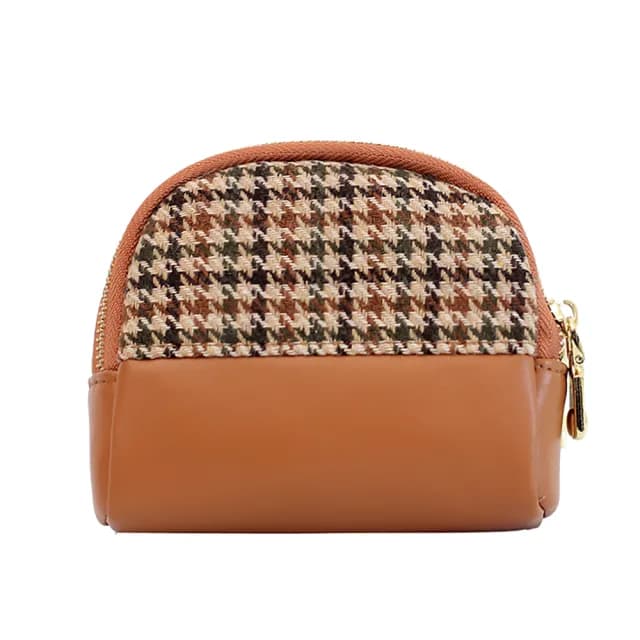 【質感卡包】雙11 ins風千鳥紋雙層零錢包(小皮包 耳機包 鑰匙包 飾品包 小物收納包 硬幣 