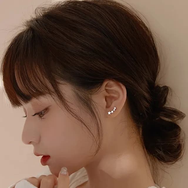 【Emi 艾迷】韓系唯美星系點鑽相連925銀針耳環
