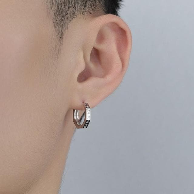 【A&R】s925純銀羅馬數字六角耳扣(男女款 耳環 抗過敏 情人節 生日禮物)