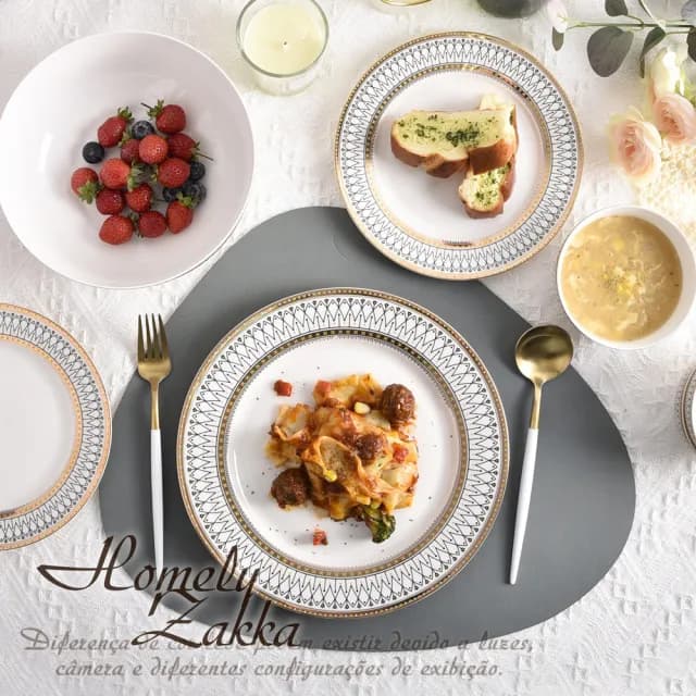 【Homely Zakka】歐式復古描金陶瓷餐盤碗餐具_大圓湯碗20cm(湯盤 餐具 餐盤 盤子 器皿)