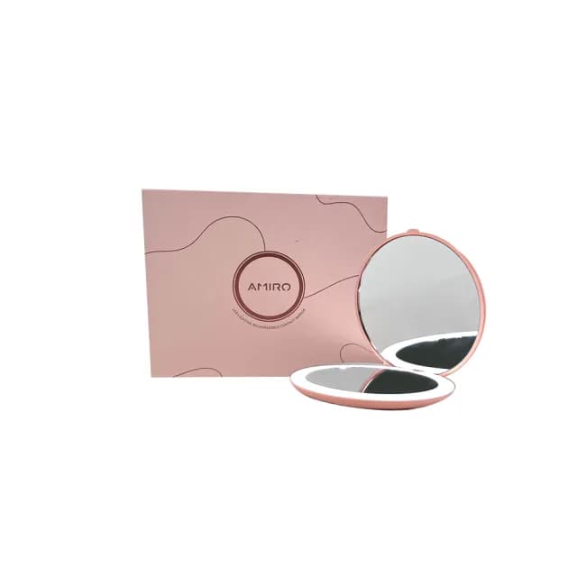 【AMIRO】LED燈 隨身化妝鏡 粉色(隨身鏡 情人節禮物   新年禮物)