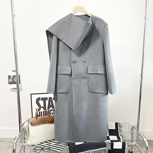 【巴黎精品】現貨+預購 毛呢大衣羊毛外套(保暖圍巾領雙排扣加厚長款女外套4色v1al16)