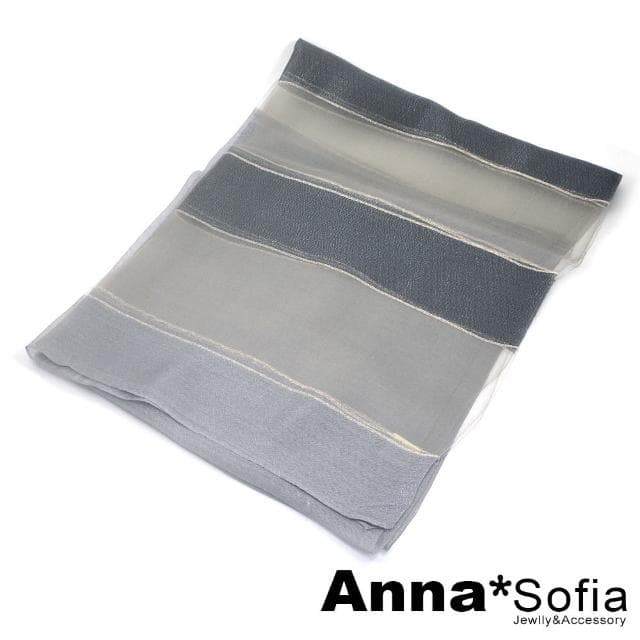 【AnnaSofia】真絲羊毛混紡大尺寸披肩絲巾圍巾-絲點橫條鏤空 現貨(銀灰系)