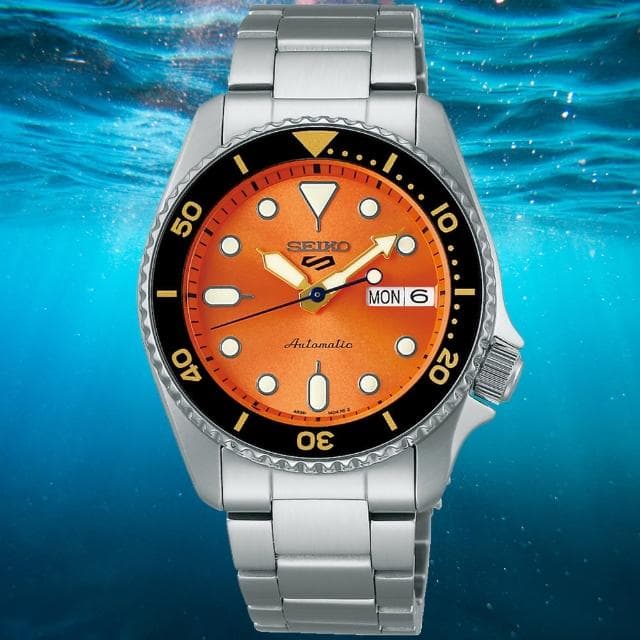 【SEIKO 精工】5 Sports系列 Lineup 復古橘 潛水機械腕錶 母親節 禮物 推薦(SRPK35K1/4R36-14B0L)