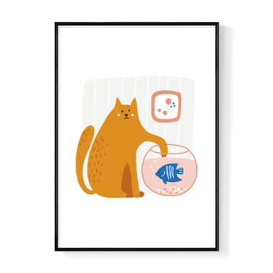 【菠蘿選畫所】我在喝水而已-50x70cm(客廳 掛畫/療癒/小貓/文創/交換禮物/客廳 掛畫/房間佈置)
