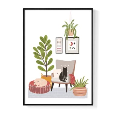 【菠蘿選畫所】療癒之家II-50x70cm(客廳 掛畫/療癒/小貓/文創/交換禮物/客廳 掛畫/房間佈置)