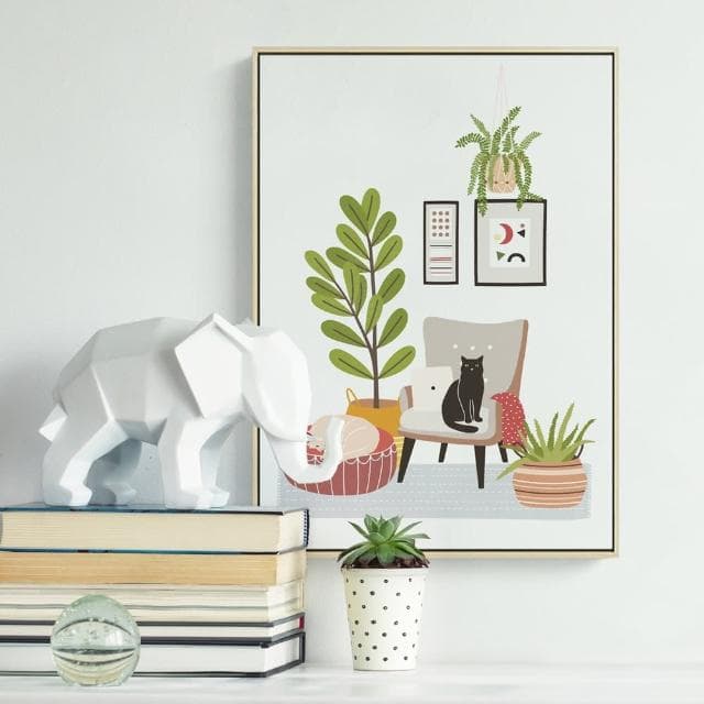 【菠蘿選畫所】療癒之家II-50x70cm(客廳 掛畫/療癒/小貓/文創/交換禮物/客廳 掛畫/房間佈置)