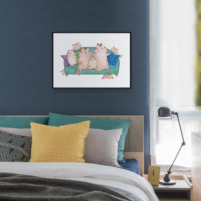 【菠蘿選畫所】貓咪•和樂融融-50x70cm(客廳 掛畫/療癒/小貓/文創/交換禮物/客廳 掛畫/房間佈置)