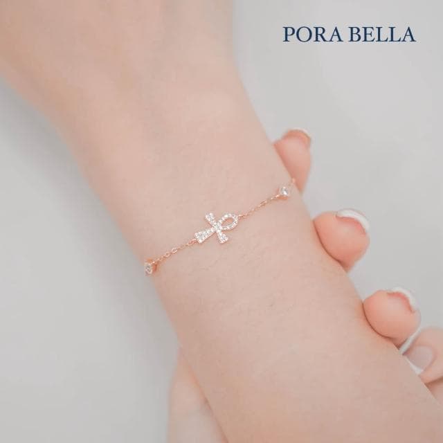 【Porabella】925純銀十字鋯石手鍊 安卡符號祈福純銀手鏈 情人節禮物 生日禮物 告白 銀飾 Bracelet